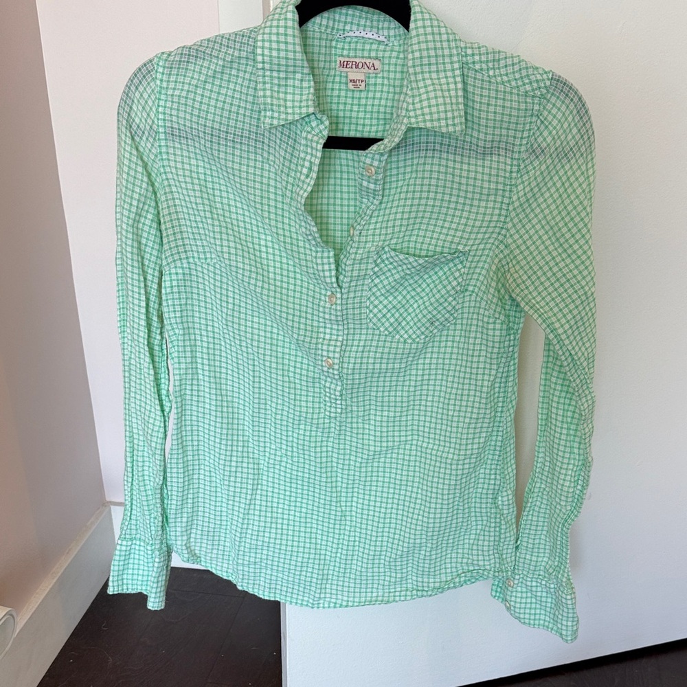 Merona Mint Green Plaid Long Sleeve Shirt